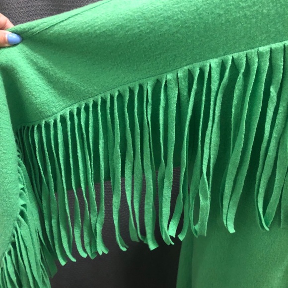 100% Wool Coat On Trend Lime Green Fringe - Picture 3 of 5